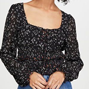 Free People Ladies Black Floral Printed Long Sleeve Lolita Top - L